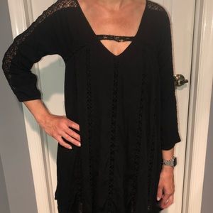American Eagle Black Lace Detailed Boho Dress
